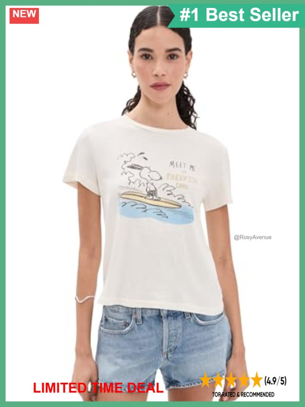 RE/DONE Classic Tee Snoopy Hang Ten Relaxed Crew Neck Cap Sleeve T-Shirt